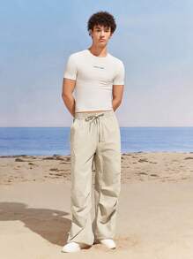 Manfinity VCAY Men's Casual Drawstring Waist Straight Leg Woven Pants - Apricot - View 3