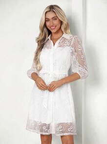 SHEIN Clasi Robe Chemise Transparente En Maille Florale Pour Femmes