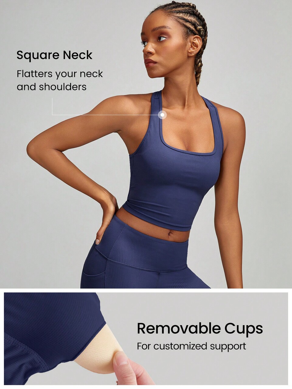 FeatherFit™-Ribbed Cropped Racerback Cut-Out Sports Bra Active Tank Top Light Support Low Impact Yoga Pilates Daily Gym