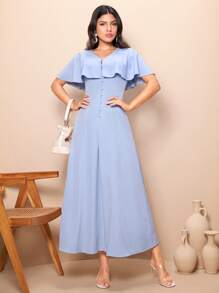 Mulvari Robe De Taille Cintrée Décorée De Volants De Couleur Solide Pour Femmes