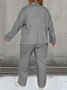 SHEIN LUNE Conjunto De Traje De Talla Grande De Mujer Con Cuello De Solapa A Cuadros Y Un Botón - Multicolor - Ver 2