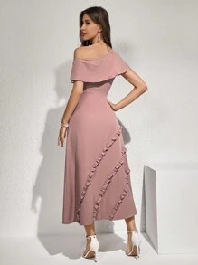 Modelyn Women's Solid Color Asymmetric Collar Dress Long Evening Dresses - Pink - View 2