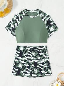 SHEIN Swim Ladies' Camouflage Print Bikini Set Summer Beach - Multicolor - View 4