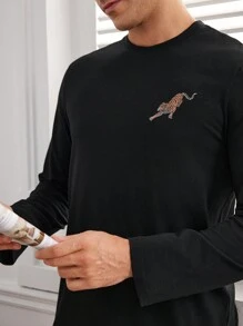 男士虎紋圓領長袖加長褲家居套裝 - 彩色 - 查看 7