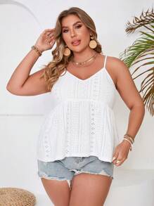SHEIN VCAY Plus Size Vacation Style Baby Doll Camisole Top With V-Neckline - White - View 1