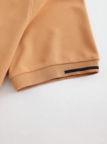 Manfinity Homme 男士純色短袖polo衫 - 卡其色 - 查看 4