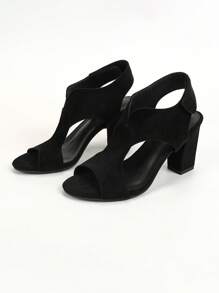 Women's Elegant Faux Velvet High Heel Sandals, Ladies Chunky Heel Round Toe Summer Sandals