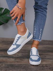 Fashionable Women's White Sneakers For All Seasons, Breathable, Suitable For Casual/Sports Activities - Blue - View 5