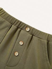 Cozy Pixies Conjunto de 2 piezas para bebé niño con parte superior de manga corta cuello redondo con estampado de oso de dibujos animados y shorts deportivos informales