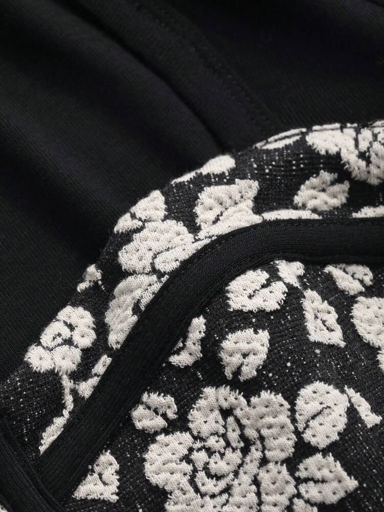 Slim Fit Short Sleeve Stretchy Shirt With Floral Jacquard Patchwork And Waist Cinching Detail,Short Sleeve Tops Summer,Crop Tops Women Easter