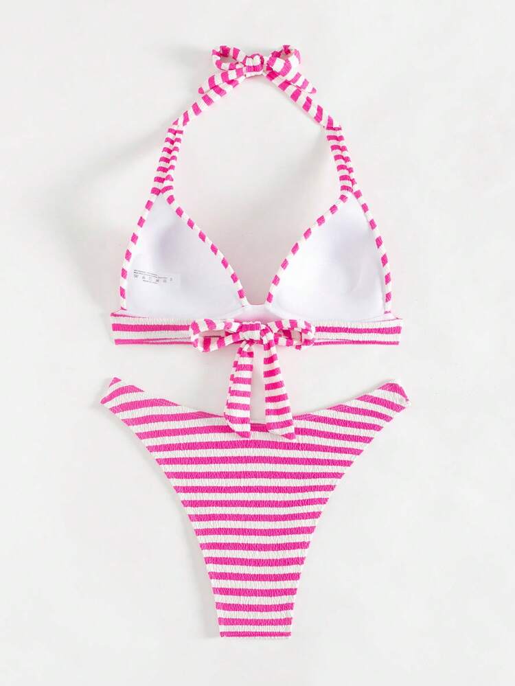 Women's Stripe Halter Neck Tied Bikini Set Summer Beach