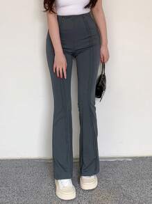 DAZY Quần ống loe màu trơn đơn giản dành cho nữ công sở - Xám - Xem 4