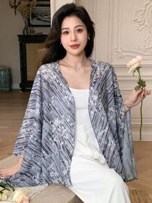 Dazy Designer 女士條紋和花卉印花v領寬鬆襯衫,具有設計感 - 彩色 - 查看 4