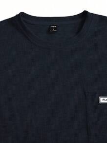 Manfinity Homme Men Letter Patched Detail Drop Shoulder Tee & Drawstring Waist Shorts - Navy Blue - View 4