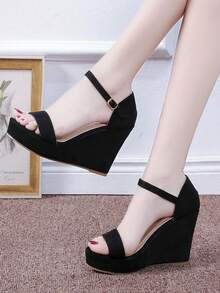 Của phụ nữ Nêm Gót chân Dày Đế Dép xăng đan , Nền tảng Dép xăng đan , Mùa hè Giày dép - màu đen - Xem 2