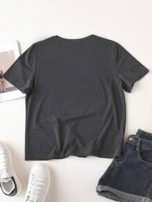 SHEIN 女孩春夏節日書信印花短袖t恤 - 灰色 - 查看 2