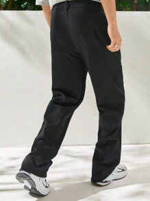 Manfinity Hypemode 男士拉鍊休閒直筒褲 - 黑色 - 查看 2