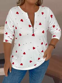 EMERY ROSE T-shirt graphique imprimé cœur grande taille pour femmes - Rouge et Blanc - Voir 4