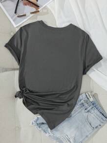 INAWLY Skull & Floral Printed T-shirt - Dark Grey - View 2