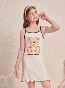 SHEIN 春夏款青少女家居休閒細肩帶睡裙 - 杏色 - 查看 6