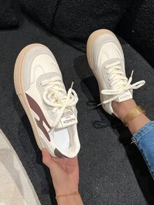 女式簡約平底綁帶運動鞋,春/秋新時尚透氣輕便休閒運動鞋 - 卡其色 - 查看 5