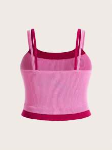 SHEIN Qutie Plus Size Colorblock Spliced 2 In 1 Camisole Knit Top - Pink - View 2