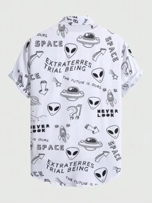 ROMWE MEN Street Life Men Alien & Letter Graphic Shirt Without Tee