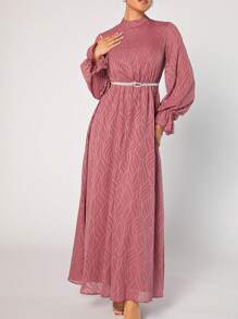 Modelyn Women's Stand Collar Ruffle Long Sleeve Arabic Style Dress Modest Dress Long Evening Dresses - Pink - View 3