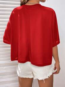SHEIN EZwear Camiseta Sólida Corta De Manga Murciélago - Rojo - Ver 2