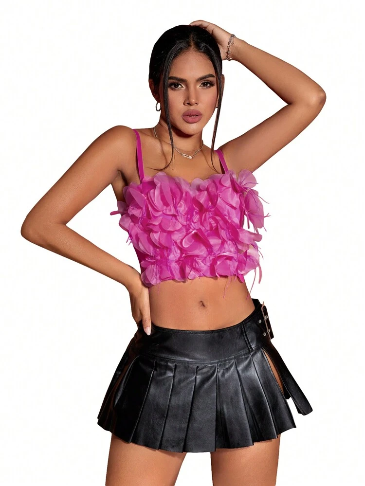 3d Flower Detail Short Women's Camisole Top