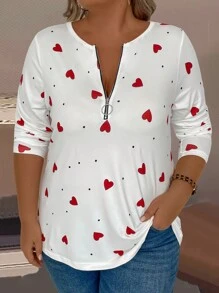 EMERY ROSE T-shirt graphique imprimé cœur grande taille pour femmes - Rouge et Blanc - Voir 5