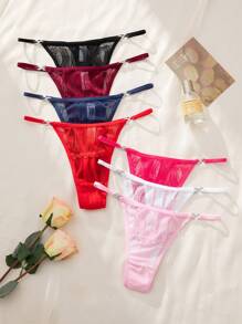 7pcs/Set Lace & Mesh Splice G-String Sexy Lingerie, Rave