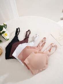 5pcs/Set Women'S Bra With Scalloped Edge And Adjustable Straps - Multicolor - View 4