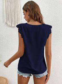 SHEIN VCAY Giải trí Áo sơ mi Với Ren Vá lại Và Hình quạt - Màu xanh hải quân - Xem 2