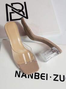 Zapatos de plataforma para mujer, serie de tacones gruesos de cristal cuadrado de moda de patrón de cocodrilo en color albaricoque y relieve para la primavera y el verano 2024. Diseñado para combinar con todo. Oferta especial - Albaricoque - Ver 7