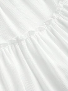 SHEIN MOD 女士弹力腰带A字裙，荷叶边装饰，白色 - 白色 - 查看 3