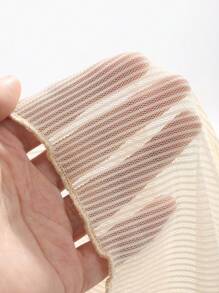 DAZY Sheer Mesh Draped Neck One Shoulder Short Sleeve Top - Apricot - View 4