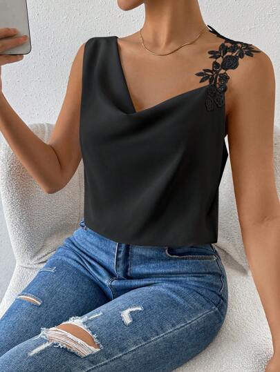 RosyDaze Women's Draped-Neck Sleeveless Blouse