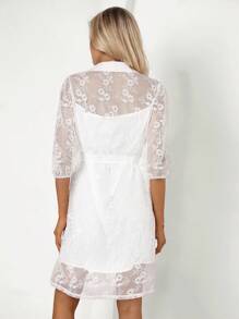 SHEIN Clasi Robe Chemise Transparente En Maille Florale Pour Femmes