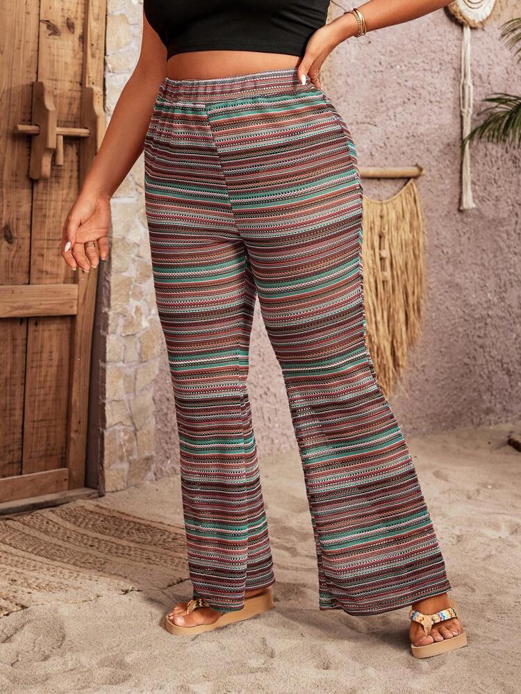 Plus Size Women's Striped Flared Pants Fall Cloth For Women