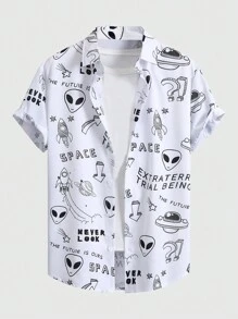 ROMWE MEN Street Life Men Alien & Letter Graphic Shirt Without Tee
