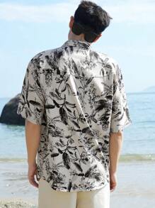 DAZY Men's Summer Printed Short Sleeve Beach Shirt With Plant Motif Floral Vacation - Multicolor - View 2