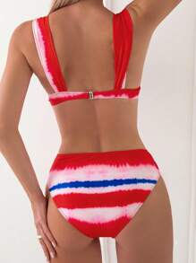 SHEIN Swim Women's Tie-Dye Ruched Bikini Set, For Summer, Beach, Swimming - Multicolor - View 2
