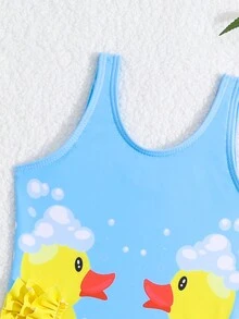 嬰兒女童印花荷葉邊一件式泳裝,海灘裝暑期度假必備 - 彩色 - 查看 4