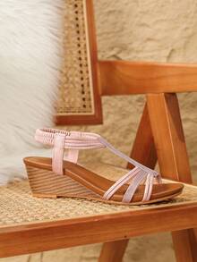 Women's Fashionable & Versatile Pink Wedge Sandals - Pink - View 2