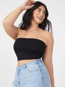 SHEIN BASICS Kích thước lớn Của phụ nữ Màu thuần Quần skinny Áo không dây - màu nâu - Xem 3