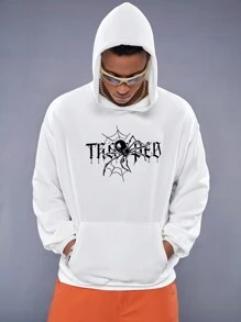 Manfinity VCAY Knitted Hooded Casual Sweatshirt With Printed Pattern, For Fall Winter - White - View 1