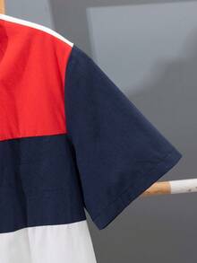 SHEIN Cậu bé Tween Lỏng lẻo phù hợp Khối màu Vá lại Ngắn tay Áo sơ mi , Phong cách Học viện - Nhiều màu - Xem 4