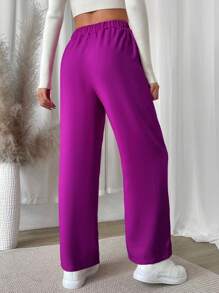 SHEIN Unity High Waist Plicated Detail Straight Leg Pants Fall Cloth For Women - Red Violet - View 2
