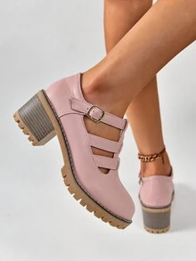 Phong cách Học viện Giải trí Chic Dày Gót chân Màu hồng Quý cô Giày cao gót , Không trượt Giày đi bộ Cho công việc Và Thời gian rảnh rỗi - Hồng - Xem 3